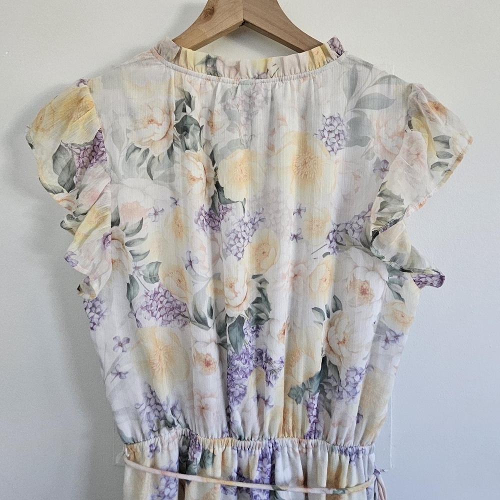 Joie Floral Ombré Maxi Dress XS Boho Tiered Chiffon Tie Neck Lined - Picture 11 of 16